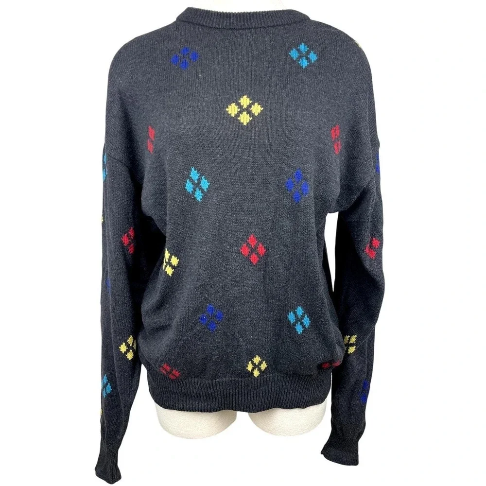 Vintage VALENTINO UOMO Mens Sweater (M) Gray Cotton Diamonds Dad Grandpa 90s Ski
